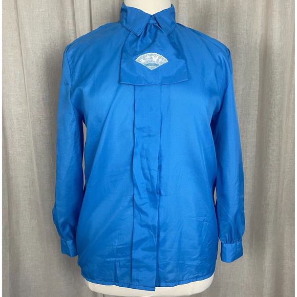 Vintage Blouse Womens Size 14 Blue Long Sleeve Shirt Button Secretary 80s 90s - Picture 1 of 10